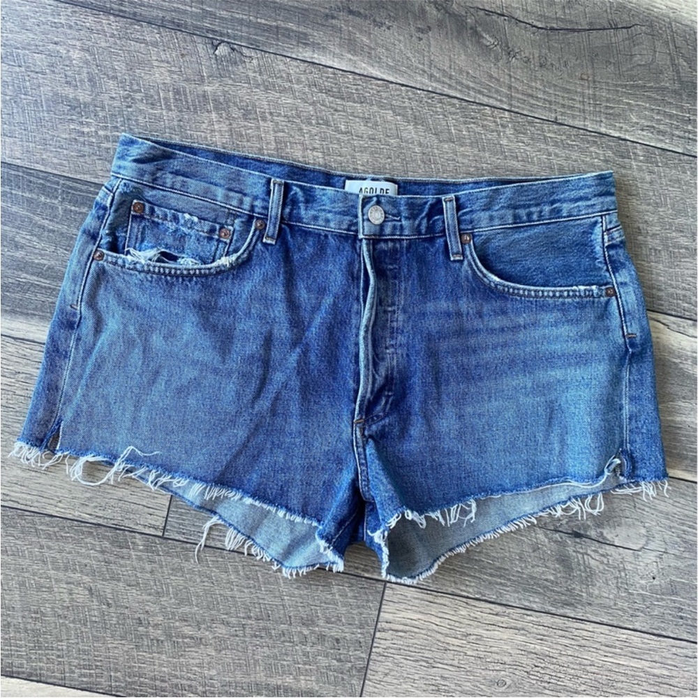 NWOT Agolde Los Angeles Cutoff Denim Blue Jean Shorts Parker Button Front Sz 32